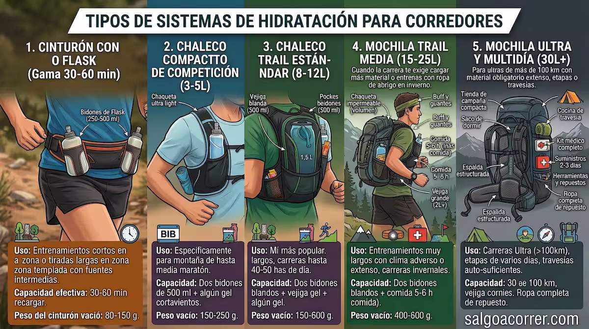 Mochilas de hidratación - tipos por capacidad