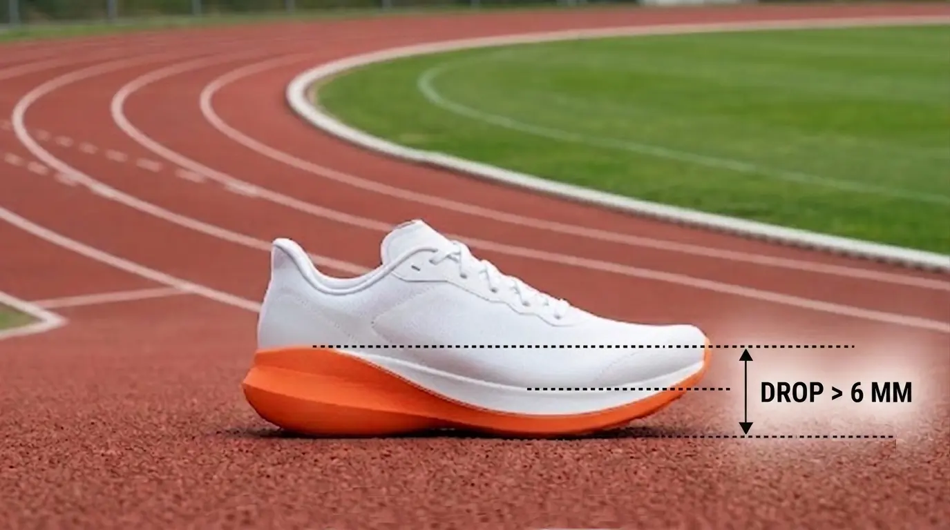 Medida del drop en una zapatilla de running en pista de atletismo